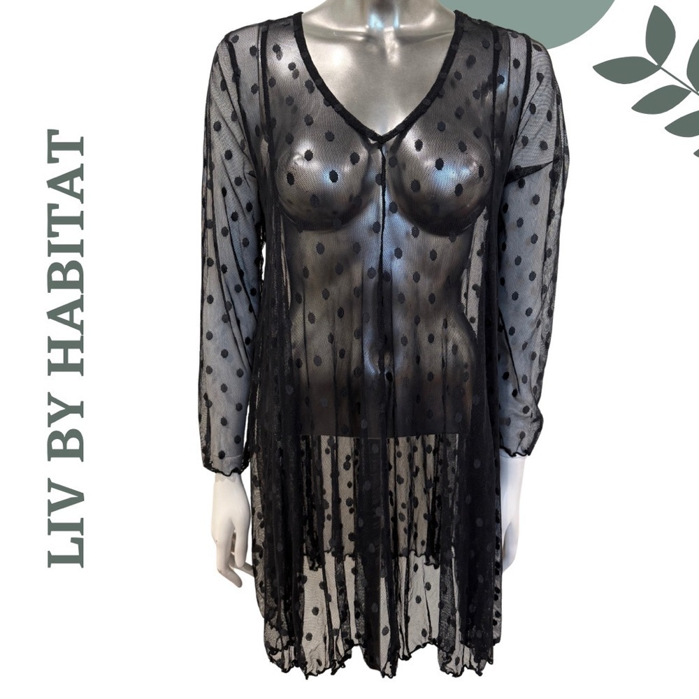 🛍️3/$40 LIV BY HABITAT | Sheer Mesh Polka Dot Tunic Long Sleeve Size Small